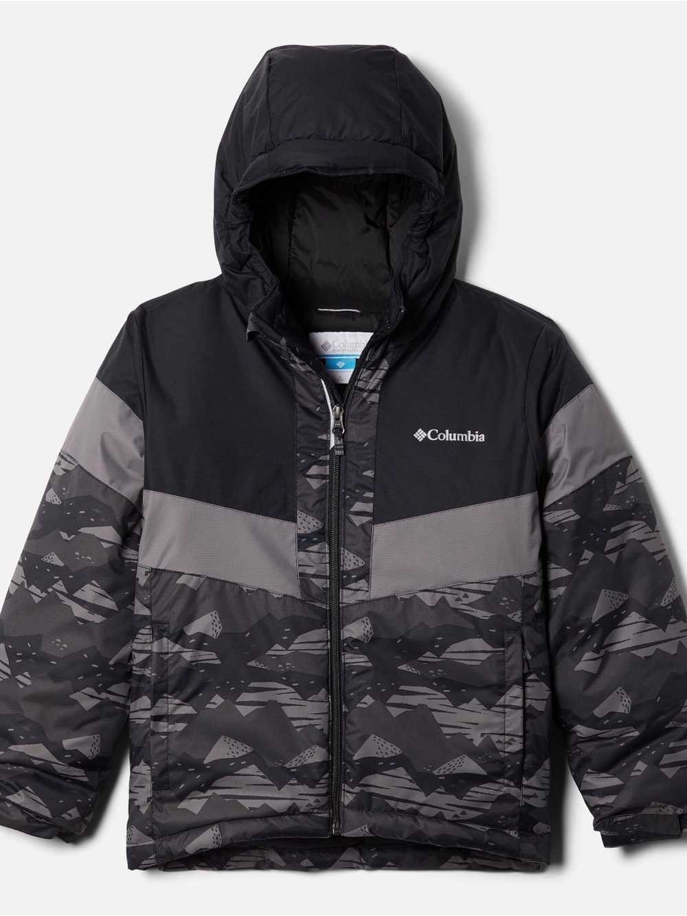 Columbia Boys' Lightning Lift II Jacket in a black and grey mountain/scrapscape